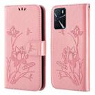 For OPPO A16 Lotus Embossed Leather Phone Case(Pink) - 1