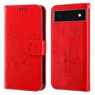 For Google Pixel 6 Lotus Embossed Leather Phone Case(Red) - 1