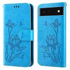 For Google Pixel 6 Lotus Embossed Leather Phone Case(Blue) - 1