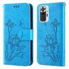 For Xiaomi Redmi Note 9 Pro / Pro Max Lotus Embossed Leather Phone Case(Blue) - 1