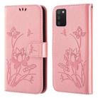 For Samsung Galaxy A03s 166mm Lotus Embossed Leather Phone Case(Pink) - 1