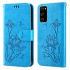 For Samsung Galaxy S20 FE Lotus Embossed Leather Phone Case(Blue) - 1