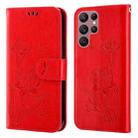 For Samsung Galaxy S22 Ultra 5G Lotus Embossed Leather Phone Case(Red) - 1