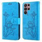 For Samsung Galaxy S22 Ultra 5G Lotus Embossed Leather Phone Case(Blue) - 1