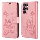 For Samsung Galaxy S22 Ultra 5G Lotus Embossed Leather Phone Case(Pink) - 1