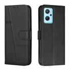 For OPPO Realme 9i / A36 / A76 Stitching Calf Texture Buckle Leather Phone Case(Black) - 1