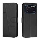 For Xiaomi Poco M4 Pro 4G Stitching Calf Texture Buckle Leather Phone Case(Black) - 1