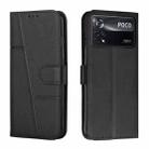 For Xiaomi Poco M4 Pro 5G Stitching Calf Texture Buckle Leather Phone Case(Black) - 1