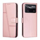 For Xiaomi Poco M4 Pro 5G Stitching Calf Texture Buckle Leather Phone Case(Pink) - 1