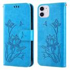 For iPhone 11 Lotus Embossed Leather Phone Case (Blue) - 1