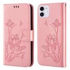 For iPhone 11 Lotus Embossed Leather Phone Case (Pink) - 1