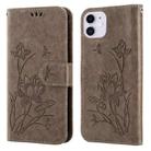 For iPhone 11 Lotus Embossed Leather Phone Case (Grey) - 1