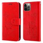 Lotus Embossed Leather Phone Case For iPhone 12 / 12 Pro(Red) - 1