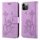 Lotus Embossed Leather Phone Case For iPhone 12 / 12 Pro(Purple) - 1