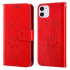 Lotus Embossed Leather Phone Case For iPhone 12 mini(Red) - 1