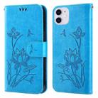 Lotus Embossed Leather Phone Case For iPhone 12 mini(Blue) - 1