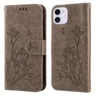 Lotus Embossed Leather Phone Case For iPhone 12 mini(Grey) - 1