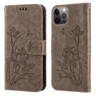 Lotus Embossed Leather Phone Case For iPhone 12 Pro Max(Grey) - 1