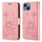 Lotus Embossed Leather Phone Case For iPhone 13(Pink) - 1