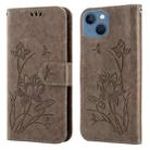 Lotus Embossed Leather Phone Case For iPhone 13(Grey) - 1