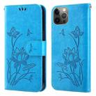 Lotus Embossed Leather Phone Case For iPhone 13 Pro(Blue) - 1