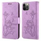 Lotus Embossed Leather Phone Case For iPhone 13 Pro(Purple) - 1