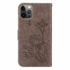 Lotus Embossed Leather Phone Case For iPhone 13 Pro(Grey) - 3