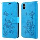 Lotus Embossed Leather Phone Case For iPhone XS / X(Blue) - 1