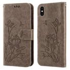 Lotus Embossed Leather Phone Case For iPhone XS / X(Grey) - 1