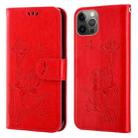 Lotus Embossed Leather Phone Case For iPhone 13 Pro Max(Red) - 1