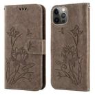 Lotus Embossed Leather Phone Case For iPhone 13 Pro Max(Grey) - 1