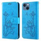 Lotus Embossed Leather Phone Case For iPhone 13 mini(Blue) - 1