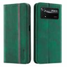 For Xiaomi Poco X4 Pro 5G International Version Splicing Skin Feel Magnetic Leather Phone Case(Green) - 1