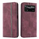 For Xiaomi Poco X4 Pro 5G International Version Splicing Skin Feel Magnetic Leather Phone Case(Wine Red) - 1