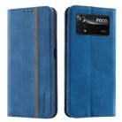 For Xiaomi Poco X4 Pro 5G International Version Splicing Skin Feel Magnetic Leather Phone Case(Blue) - 1