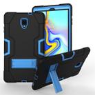 For Galaxy Tab A 10.5 T590  Contrast Color Silicone + PC Combination Case with Holder(Black + Blue) - 1