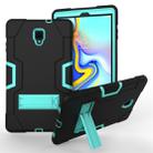 For Galaxy Tab A 10.5 T590  Contrast Color Silicone + PC Combination Case with Holder(Black + Aqua) - 1