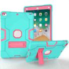 For iPad Air Contrast Color Silicone + PC Combination Case with Holder(Aqua + Rose Red) - 1