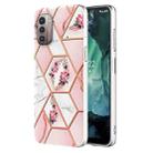 For Nokia G21 / G11 Electroplating Splicing Marble Flower Pattern TPU Shockproof Phone Case(Pink Flower) - 1