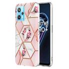 For OPPO Realme 9 Pro 5G Electroplating Splicing Marble Flower Pattern TPU Shockproof Phone Case(Pink Flower) - 1