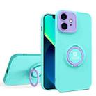 For iPhone 12 Eagle Eye Ring Holder Phone Case(Light Green + Purple) - 1