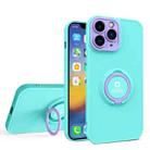 For iPhone 13 Pro Eagle Eye Ring Holder Phone Case (Light Green + Purple) - 1