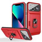 Card Ring Holder PC + TPU Phone Case For iPhone 13(Red+Black) - 1
