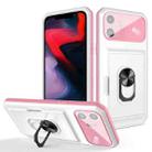 Card Ring Holder PC + TPU Phone Case For iPhone 12(White+Pink) - 1