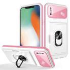 Card Ring Holder PC + TPU Phone Case For iPhone X / XS(White+Pink) - 1