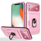 Card Ring Holder PC + TPU Phone Case For iPhone X / XS(Pink+Wine Red) - 1
