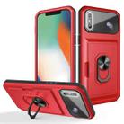 Card Ring Holder PC + TPU Phone Case For iPhone X / XS(Red+Black) - 1