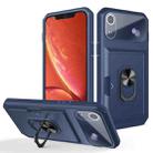 Card Ring Holder PC + TPU Phone Case For iPhone XR(Blue) - 1