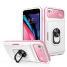 For iPhone SE 2022 / SE 2020 / 8 / 7 Card Ring Holder PC + TPU Phone Case(White+Pink) - 1