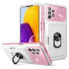 For Samsung Galaxy A73 5G Card Ring Holder PC + TPU Phone Case(White+Pink) - 1